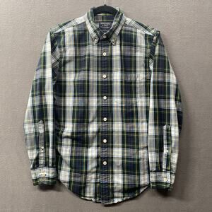 Abercrombie Fitch Plaid Button Down Shirt Mens S Blue Green White Cotton